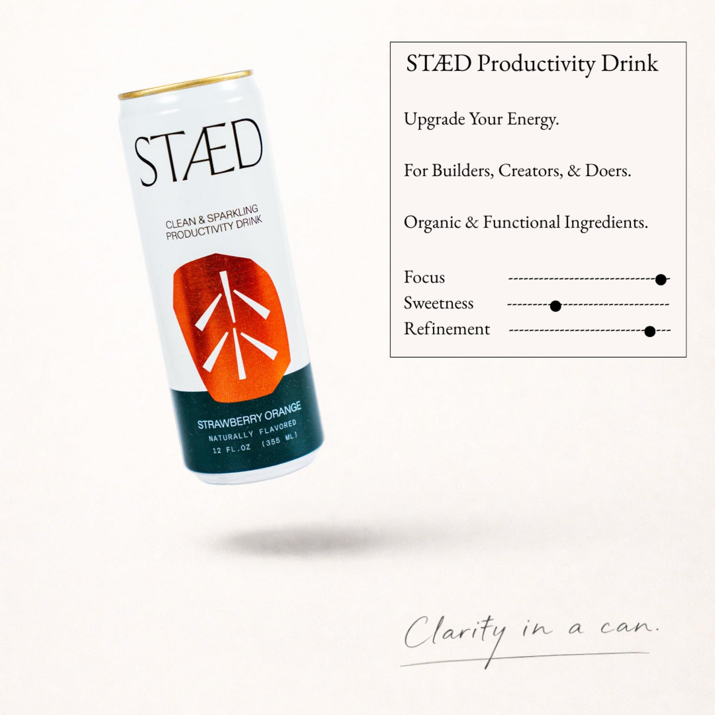 STAED Organic Energy Drinks, Clean Natural Productivity Drink with Cognizin® Citicoline & L-Theanine, Sparkling Functional Beverage, Clean Caffeine