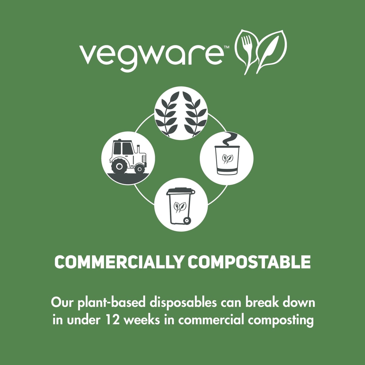 Vegware Compostable CPLA Plastic Utensils Set, Case of 250, Disposable Knife, Fork, Spoon, and Recycled Napkin, Renewable Material Made from Plants