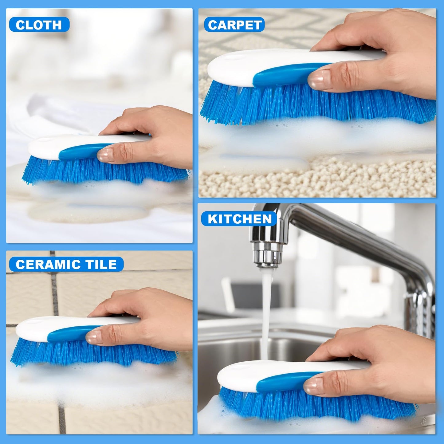 6.3" Multi Purpose Heavy Duty Scrub Brush with Non-Slip TPR, Cleaning Brush with Stiff Bristles for Tile Floors?Walls, Carpet, Tubs?Sink ?Blue