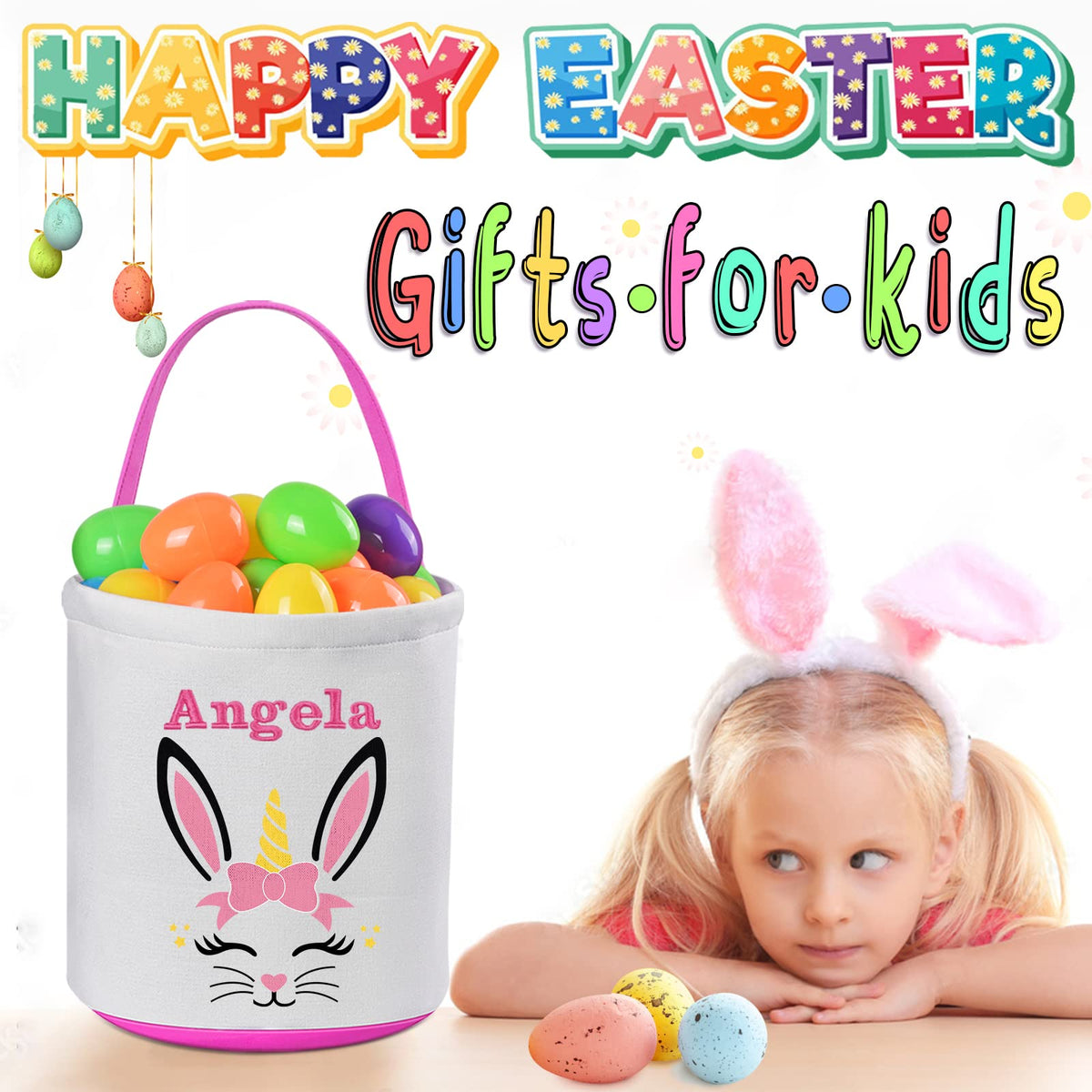 3 Pack Personalized Easter Basket, Touber Easter Bunny Baskets Easter Baskets for Kids Personalized Easter Gifts for Kids Ideas Easter Baskets Empty