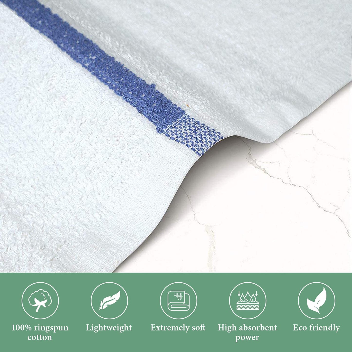 TOALLA Bar Mop Blue Stripe 10lbs 16x19 Pack of 60 100% Cotton Double Stitched Route Ready Absorbent Kitchen Towel Dish Towels and Dishcloths Towels