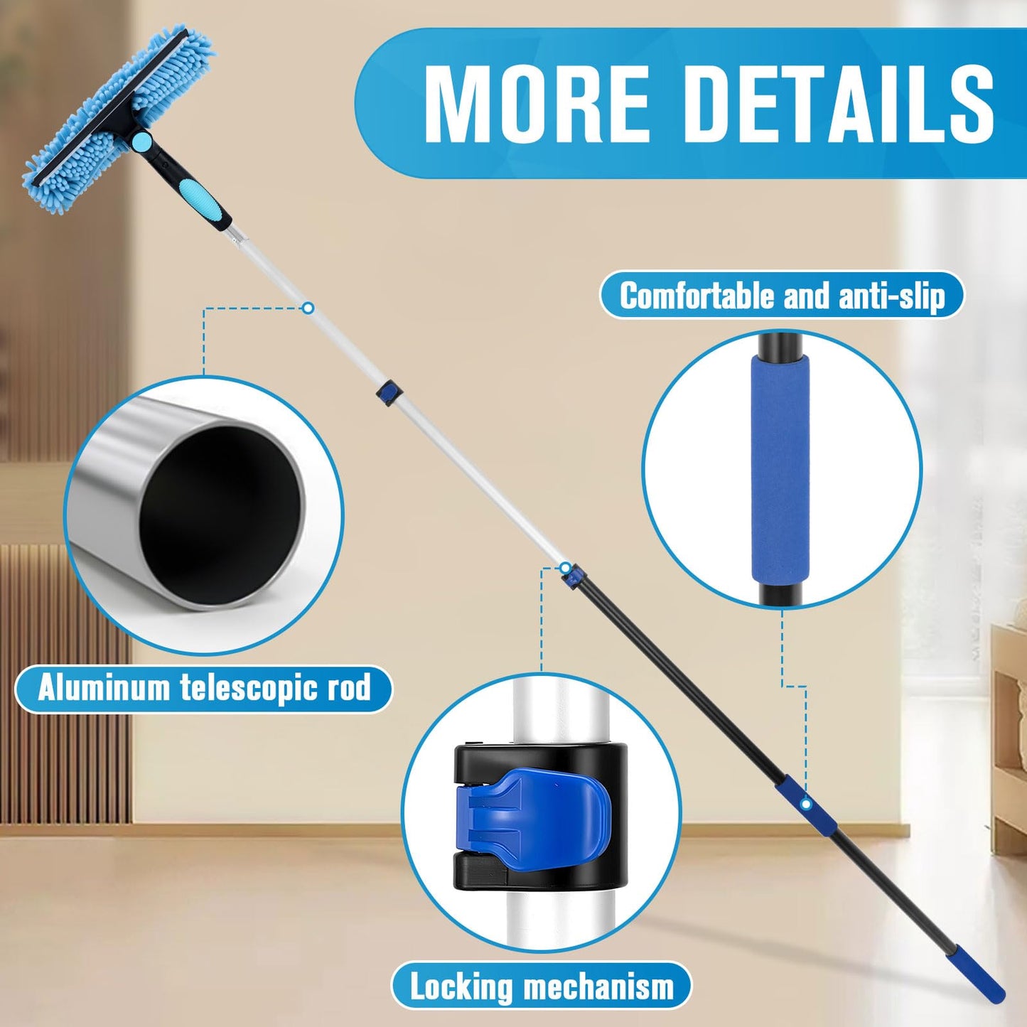 Cobweb Duster with Extension Pole, 20Ft Ceiling Fan Cleaner Duster, High Ceiling Duster Kit with 5-12Ft Telescoping Extension Pole, Long Handle Duster