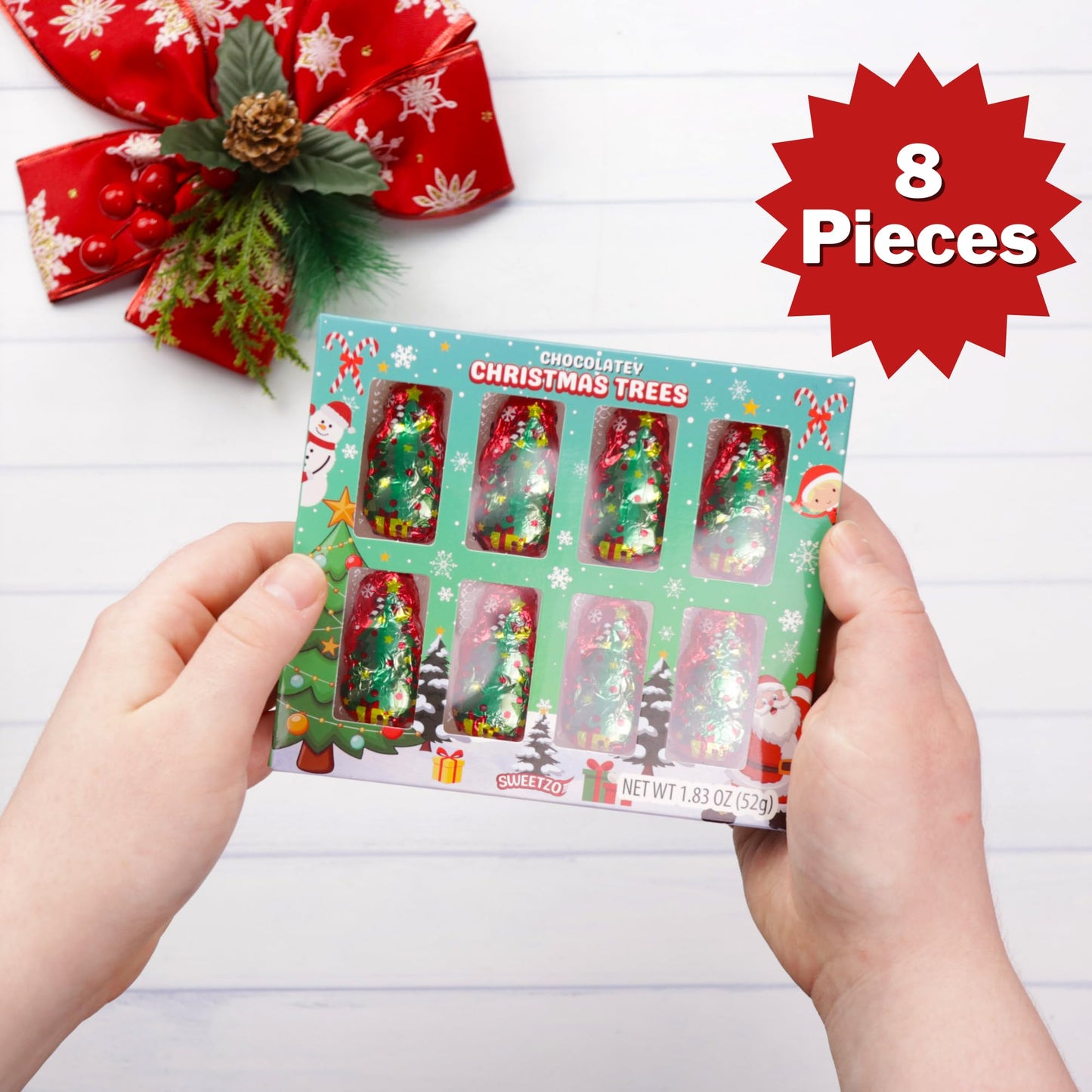 Mini Chocolatey Christmas Trees and Reindeers, Individually Wrapped Candy Gift Boxes, Perfect Stocking Stuffer Treats, 8 Pieces Inside Each (Set of 2)