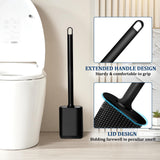 Silicone Toilet Brush and Holder Set, Toilet Brushes with Ventilated Holder, Wall Mounted Toilet Bowl Brush with Long Handle Bendable Brush Head