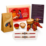 LOVENSPIRE Designer Ganesha Rakhi Gift Hamper for Brother & Bhabhi - Includes 2 Adjustable Rakhi Bracelets, Decorative Haldi Kumkum Holder