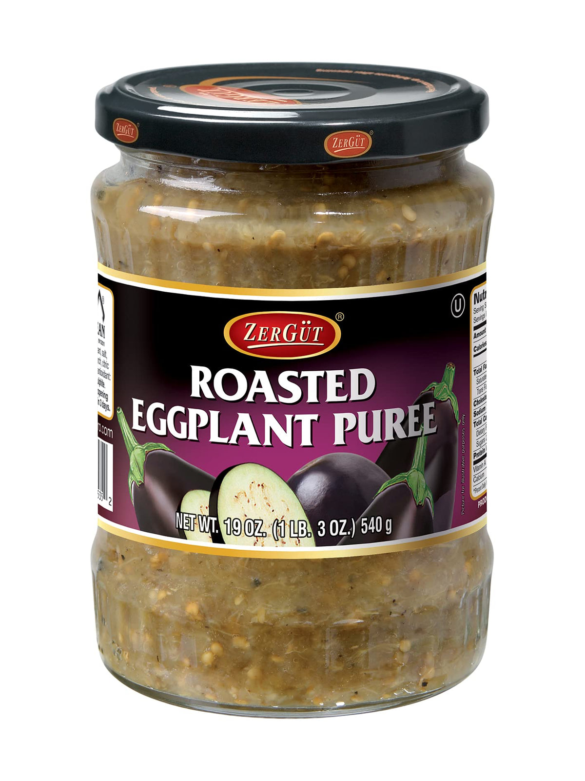 Zergut | Roasted Eggplant Puree | Plant-Based Spread | Kosher | Vegan | No Artificial Colors, Additives, or Preservatives | 19oz / 540g Jar