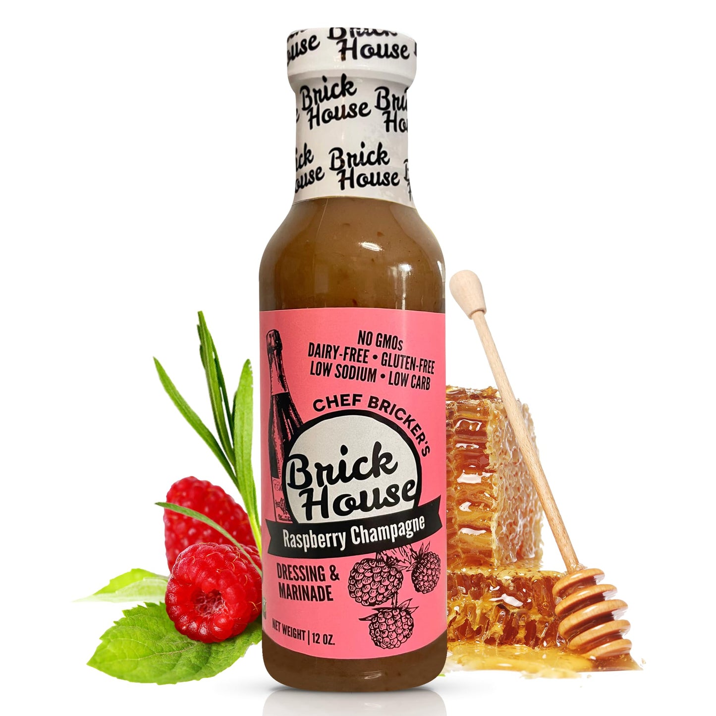 Brick House Raspberry Champagne Vinaigrette, 12 oz - Bold, Fruity Raspberry Vinaigrette Salad Dressing & Marinade - Low Sodium Salad Dressing, Low