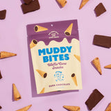 Muddy Bites - Dark Chocolate - Waffle Cone Snack Bite Sized Filled Cone Bites for Snack or Dessert Made with Cane Sugar, Kosher, Fair Trade Certified