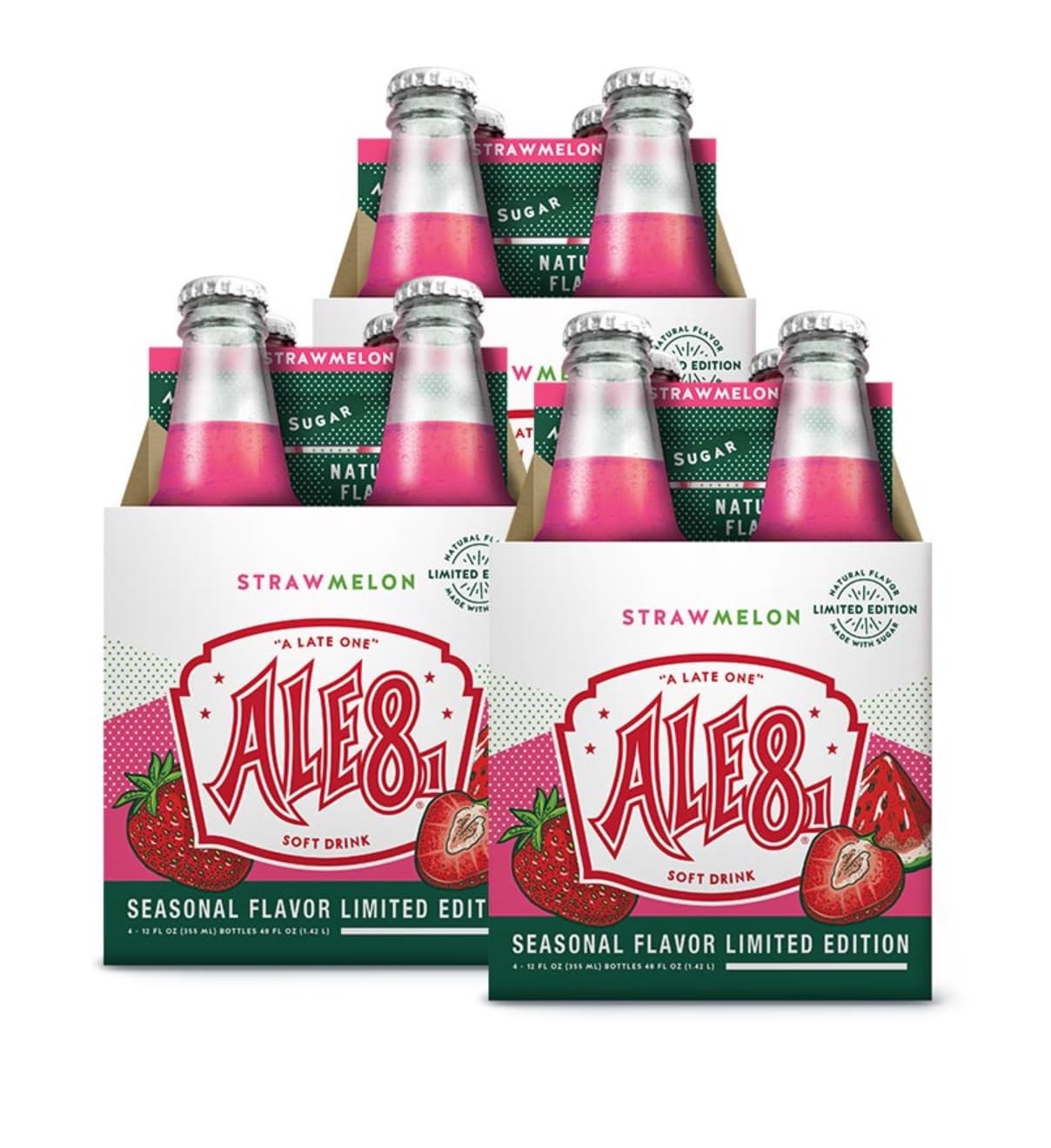 Ale 8 One Strawmelon, Glass Bottles, 12 ounces, Pack of 4, 100% Kentucky Soft Drink