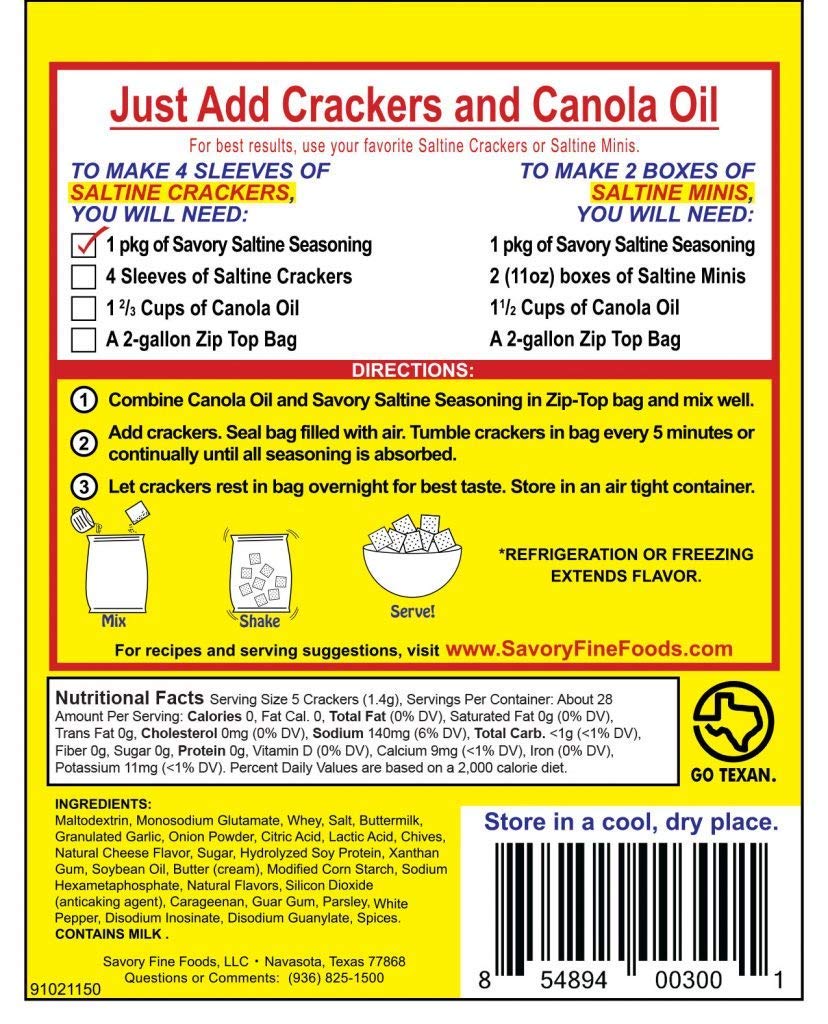 Savory Saltine Seasoning, 1.4 Ounce, Classic Original, 6 Pack