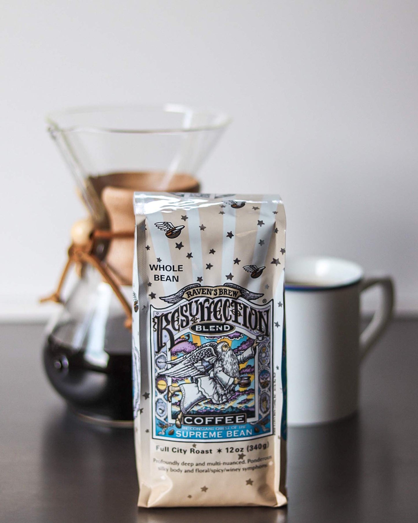 Raven's Brew Coffee Full Bodied Coffee Full City Roast Whole Bean - Resurrection Blend 12oz