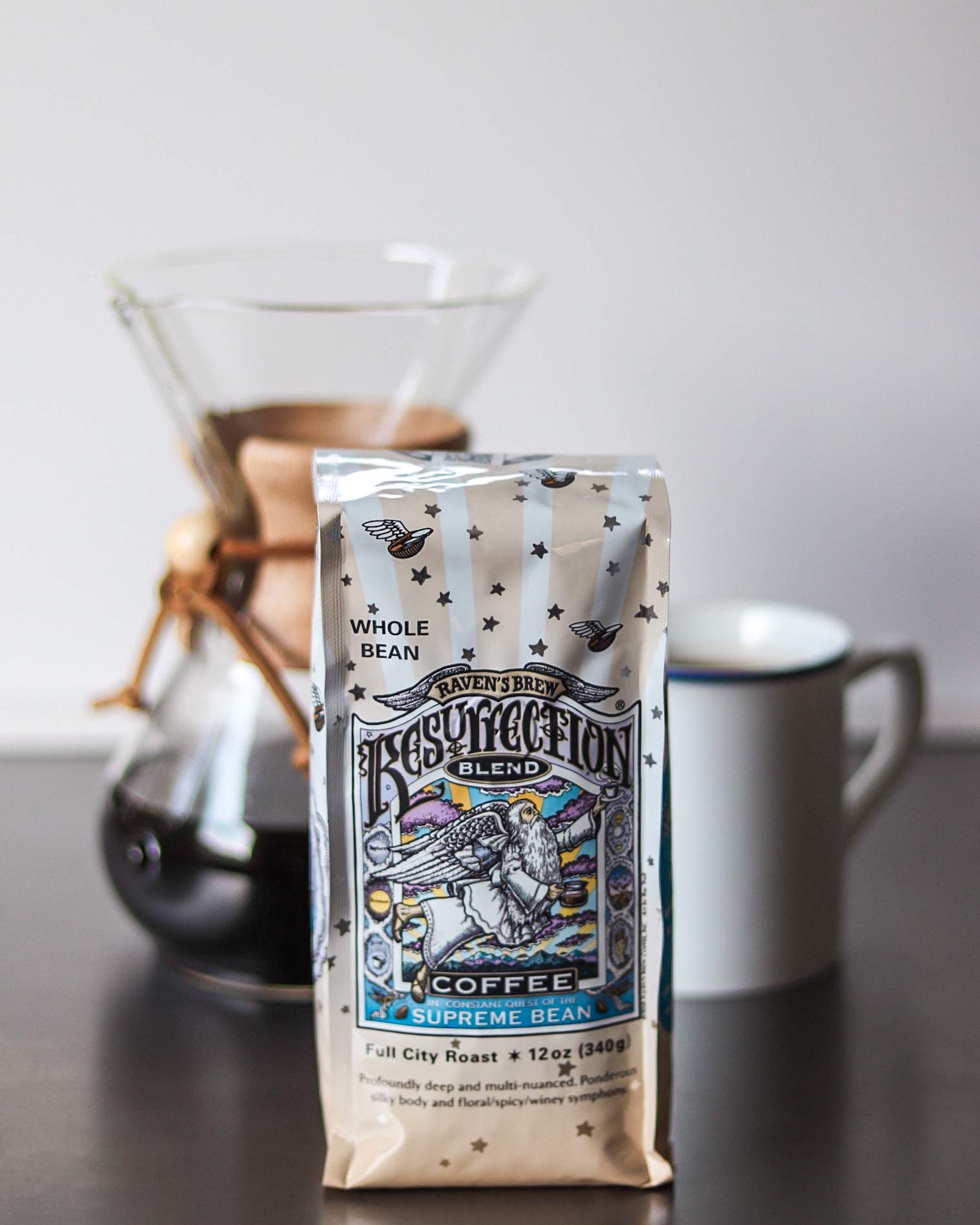Raven's Brew Coffee Full Bodied Coffee Full City Roast Whole Bean - Resurrection Blend 12oz