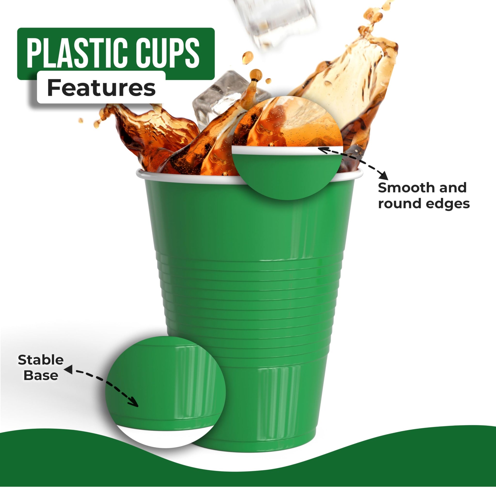 Party Solids 18 Oz Emerald Green Plastic Cups For Party Supplies 50 Pack | Emerald Green Disposable Cups Plastic | Disposable Drinkware For Parties