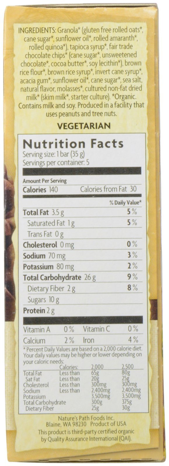 Nature's Path Gluten Free Granola Bar, Dark Chocolate Chip, 6.17 Ounce