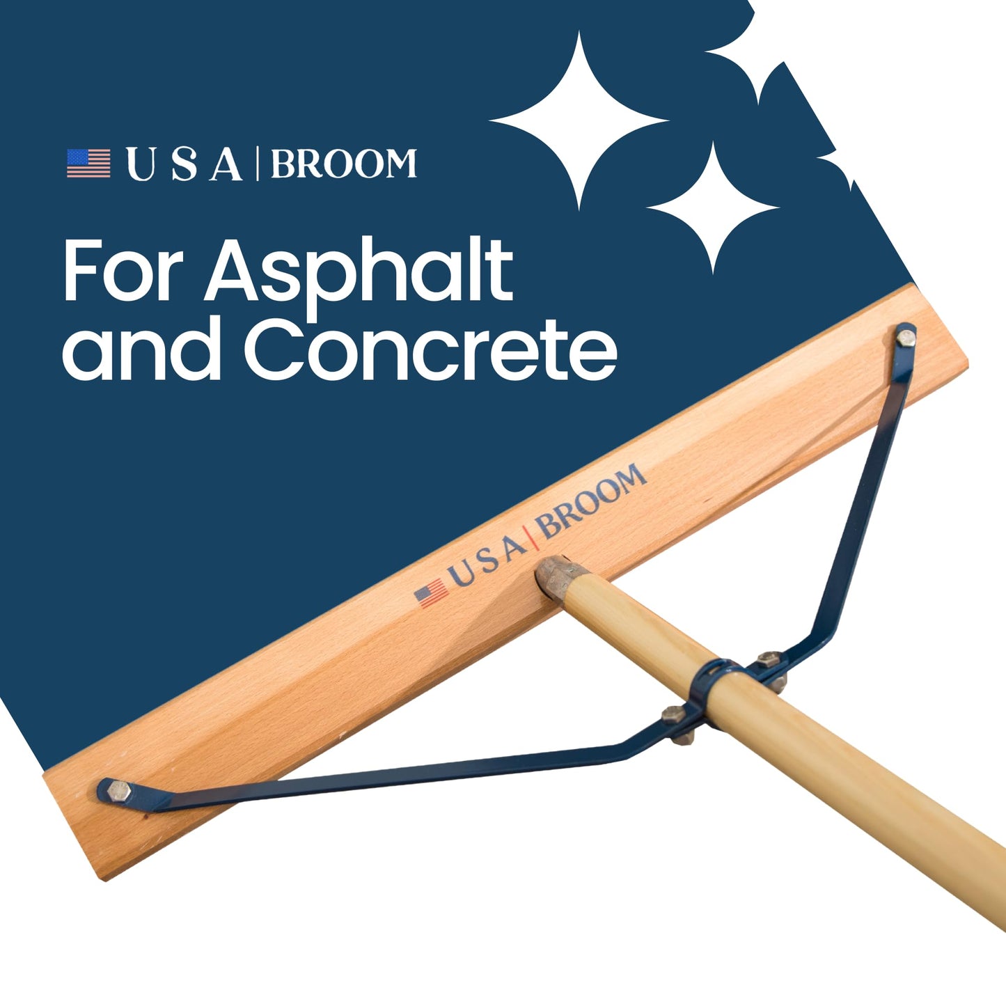 36" Heavy Duty Outdoor Push Broom with 60" Handle. Ideal for Asphalt, Concrete & Heavy Debris. Durable American Made Steel Brackets-Stainless Steel