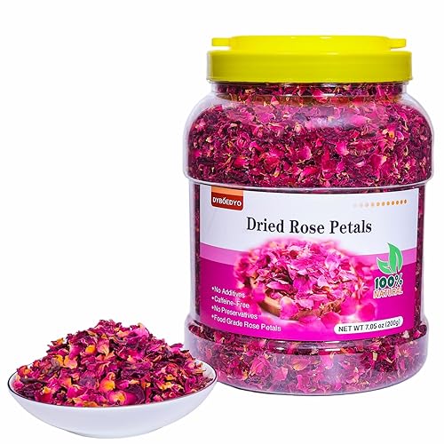 Dried Rose Petals - 7.05oz/200g, Food-Grade Edible Rose Petals, Dried Flower Petals for Tea, Baking, Flower Sprinkles & Wedding Cakes, Gourmet