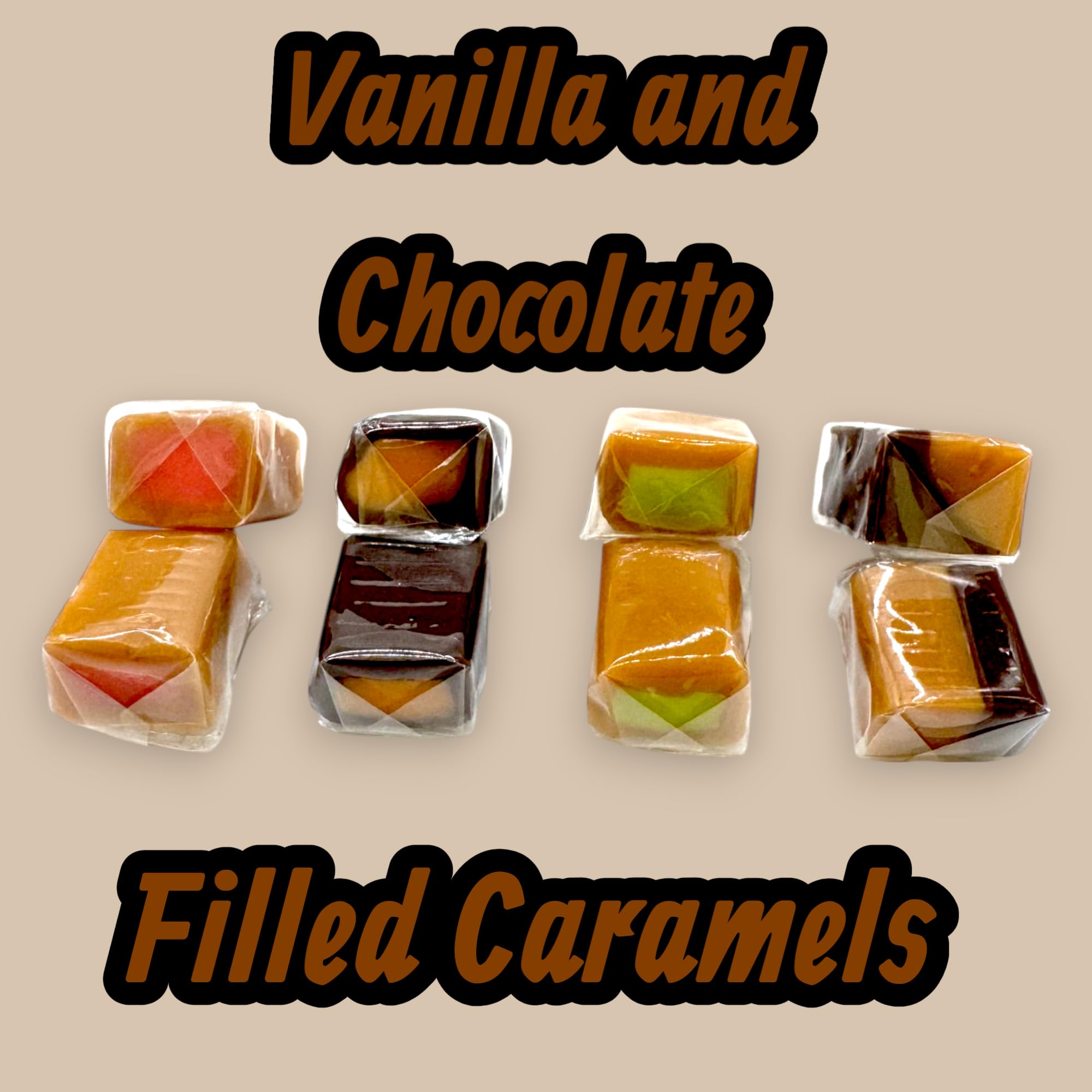 Decadent Caramel Cubes Assorted Flavors-,1.5 lbs Filled Creamy Caramels Apple, Strawberry, Vanilla Chocolate, and Creamy Orange- Individually Wrapped
