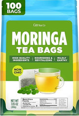 Gya Tea Co Moringa Tea (100 Bags) - Caffeine Free Natural Herbal Tea for Energy, Digestion - Made with Miracle Tree Moringa Leaves - Non-GMO, No