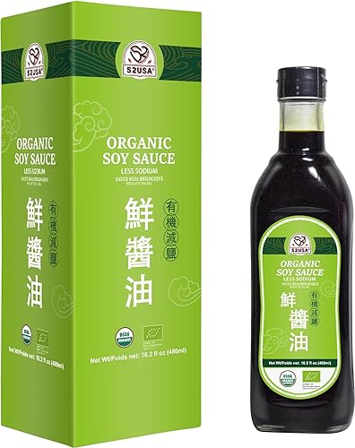 52USA Organic Soy Sauce Low Sodium, 16.2oz(480ml), USDA Organic, Naturally Brewed Dark Soy Sauce, Pure Ingredients, Marinade for Marinating Fish, Meat