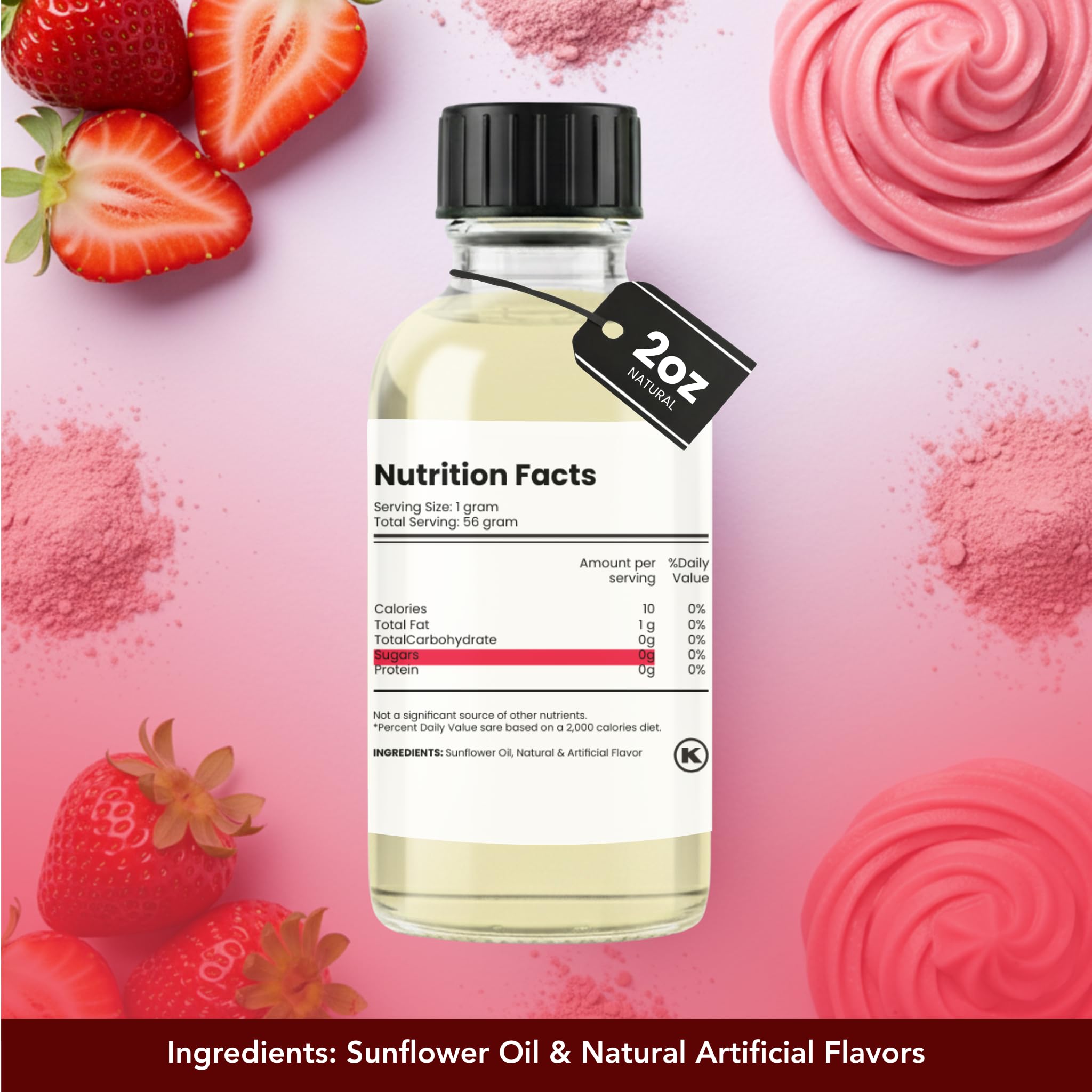 Dolce Flav Strawberry Extract - 2 Ounce Oil-Soluble Kosher, Sugar-Free, Concentrated Berry Flavor for Candy, Chocolates & Desserts, Includes Measured