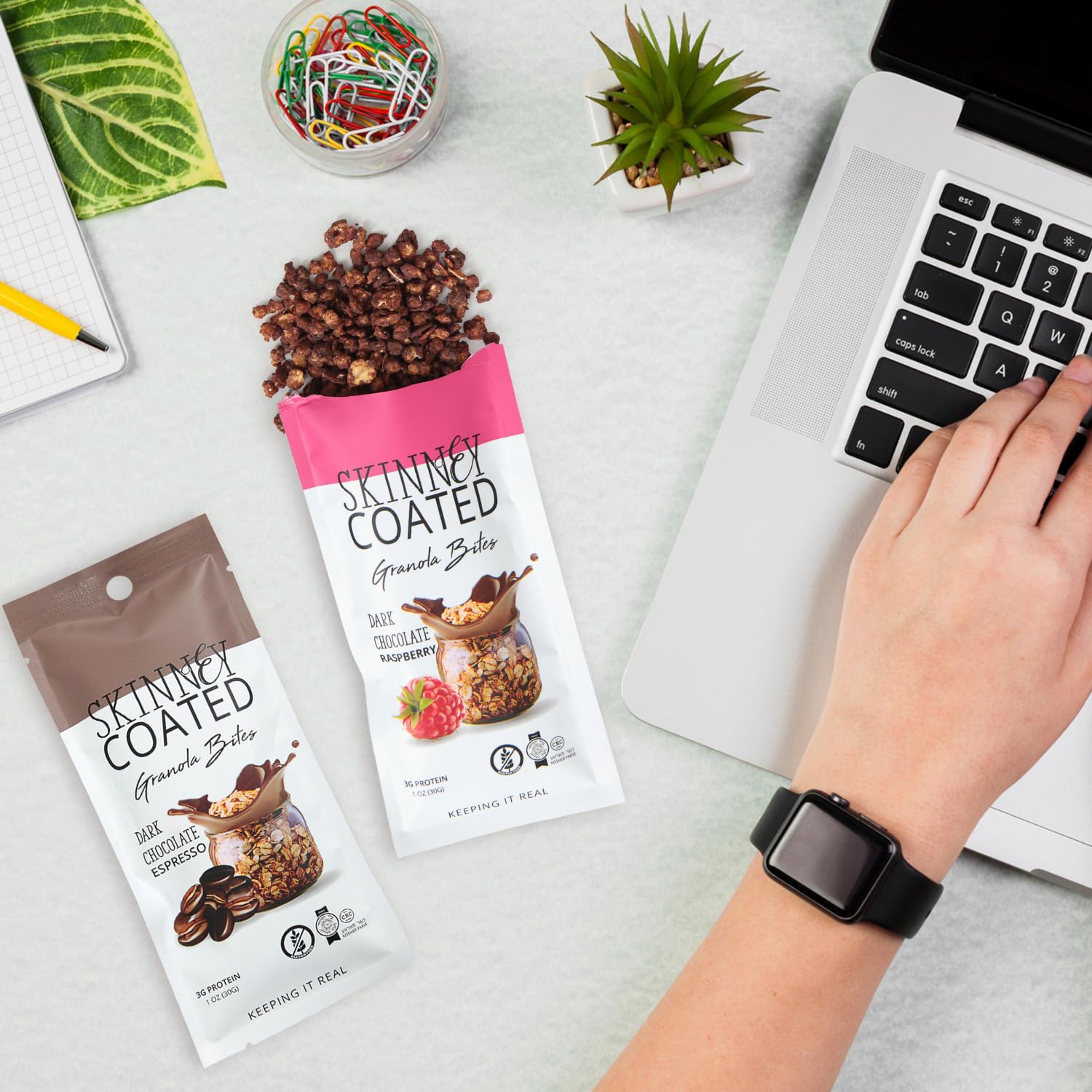 Skinny Coated Dark Chocolate Granola Bites,Variety Pack - Cocoa, Espresso, Lemon Joy, Original, Peanut Butter, Raspberry. 6 bags, Each Bag is 1.2oz