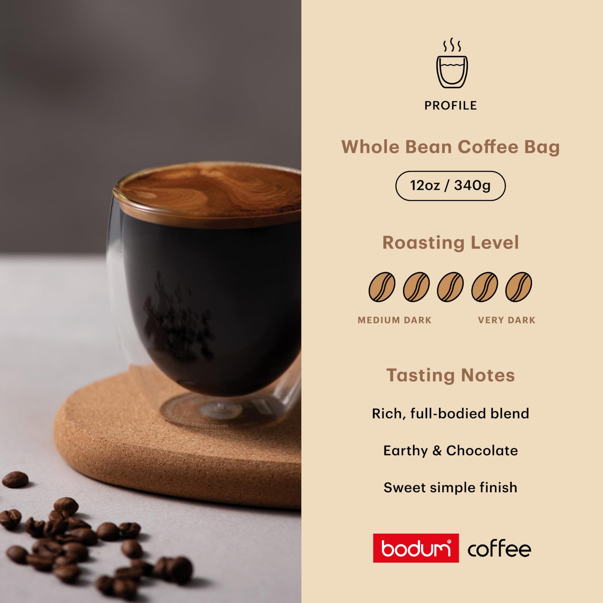 Bodum Roasting French Roast Coffee, Whole Bean, 12oz (340g) - Roasted in Denmark