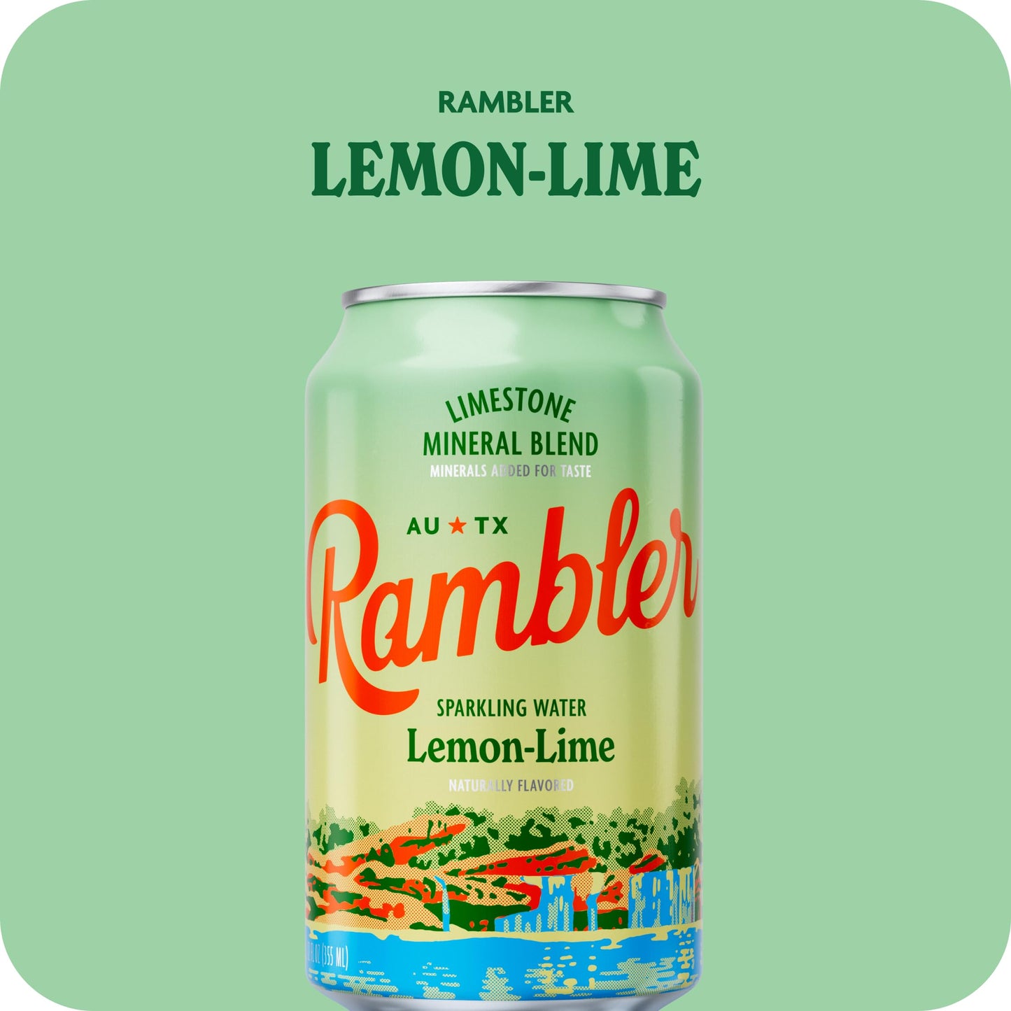 AUTX RAMBLER Sparkling Water, Texas Limestone Mineral Blend, Lemon-Lime Flavor, 12-Ounce Cans, 12-Pack