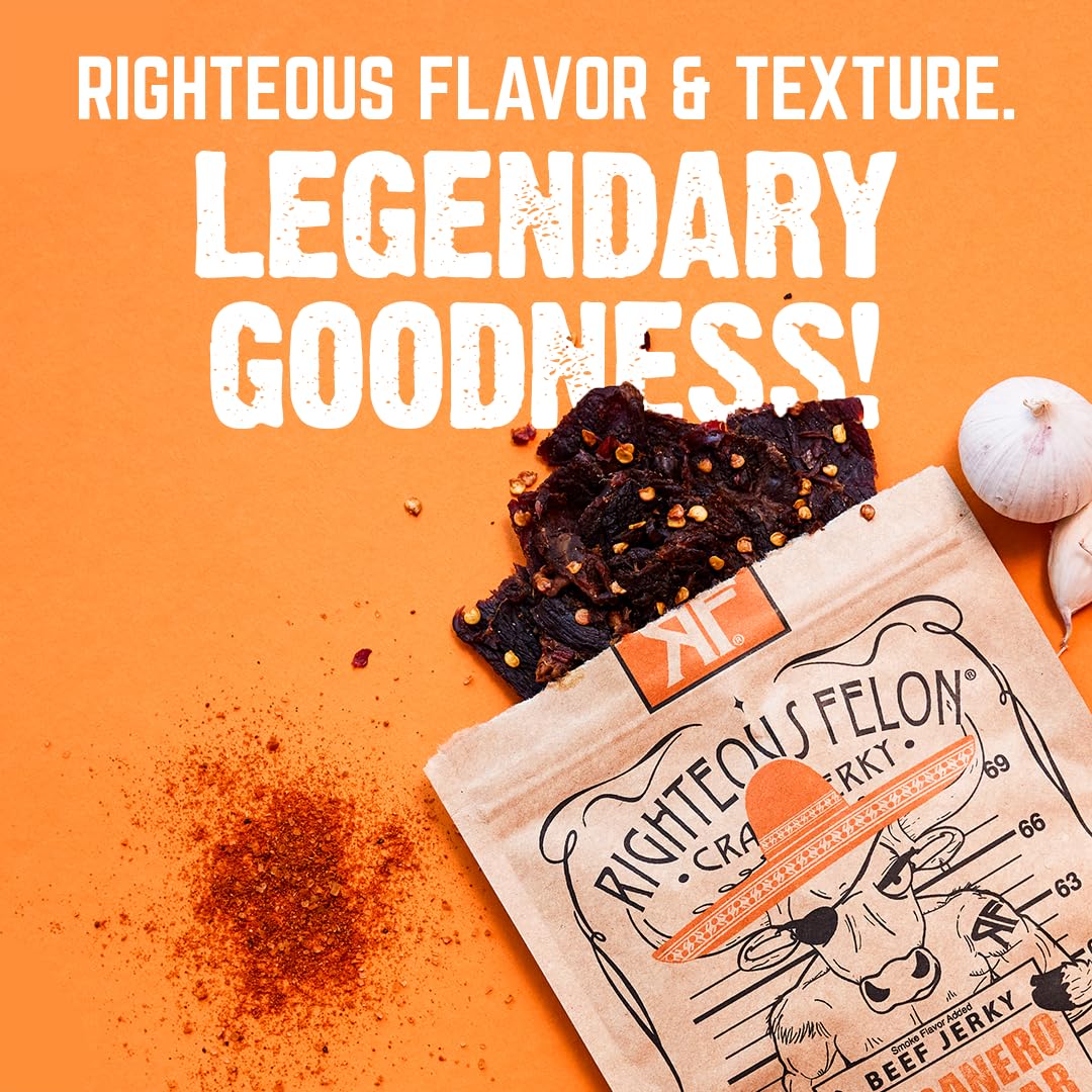 Righteous Felon Beef Jerky - Habanero Escobar Flavor - All-Natural - Locally Sourced & Dried Beef Jerky - Low-Sugar, High-Protein, Healthy Snacks - 2