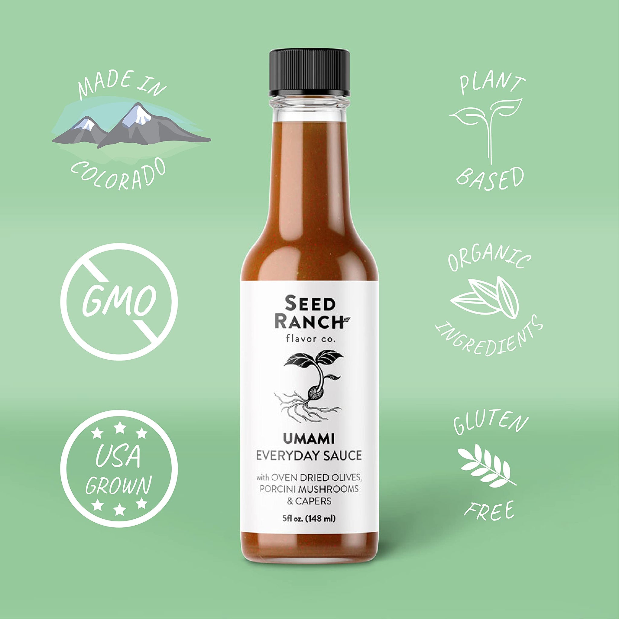 Seed Ranch Hot Sauce Variety Bundle, 3 Pack - Umami Everyday Sauce, Thai Green, Smoked Jalapeno - Mild to Medium Heat, Organic Gourmet Hot Sauce