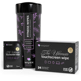 Wipex Screen Wipes & Gym Wipes Combo Pack - 75ct Gym Equipment Canister & 24ct Individually Wrapped Fitness Touch Screen Cloths, Safe for Yoga Mats
