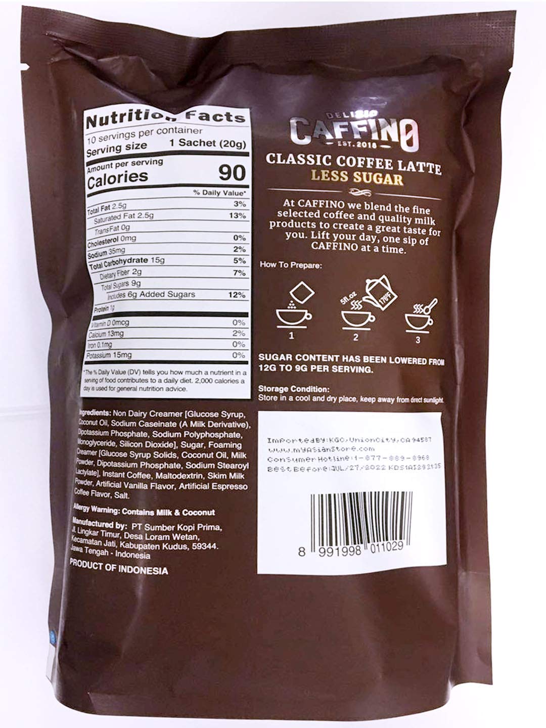 3 in 1 instant Coffee Latte with Less Sugar 7 oz (Classic, 3 Packs)
