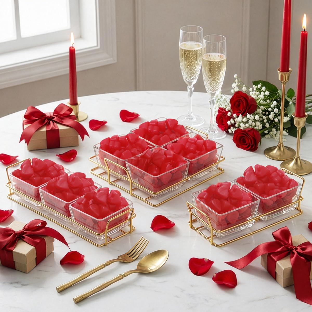 Yumzo Mothers Day Glass Tray with Cherry Jelly Hearts, 2 Section Glass Tray with 8oz of Mothers Day Gummies, Ideal Gummy Hearts for Party Favors