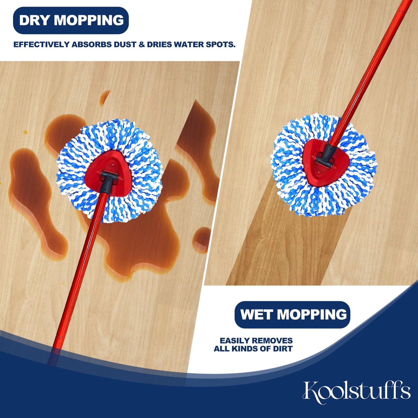 Spin Mop Replacement Head Compatible with RinseClean 2-Tank System, 3 Pack Machine Washable Mop Refills, Removes Dust, Hair & Kitchen Dirt