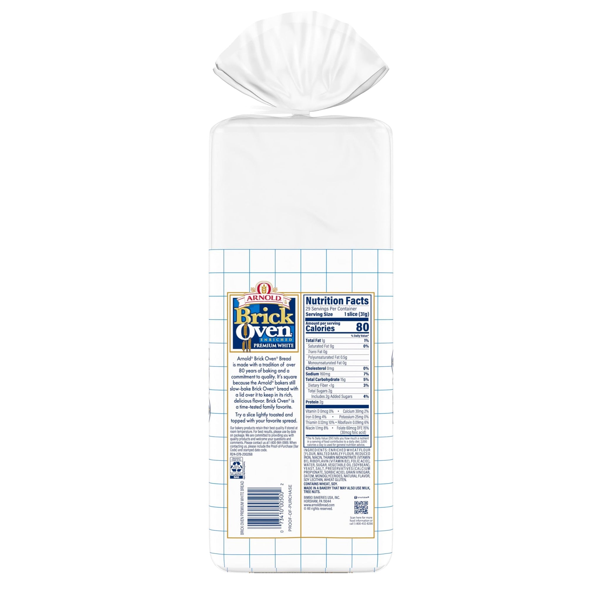 Arnold Brick Oven Premium White Bread, Plain White Bread, 32 oz Bag