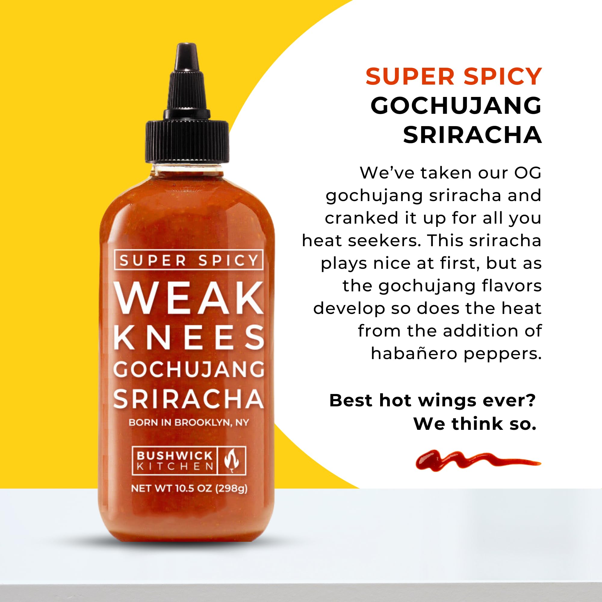Weak Knees Super Spicy Gochujang Sriracha Hot Sauce - Bold Korean Gochujang Paste with Habanero Heat for Wings, Tacos & Marinades - Made in the USA