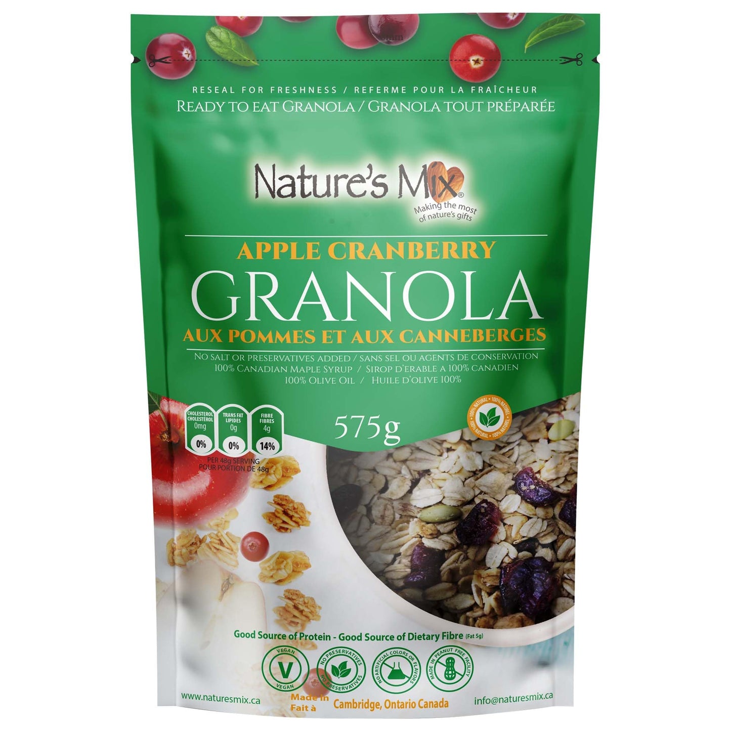 Nature's Mix - Apple Cranberry Granola - Apples, Cranberries and Pumpkin Seeds - No Sugar, Salt, or Preservatives - Kosher, Vegan, Soy-Free - Large