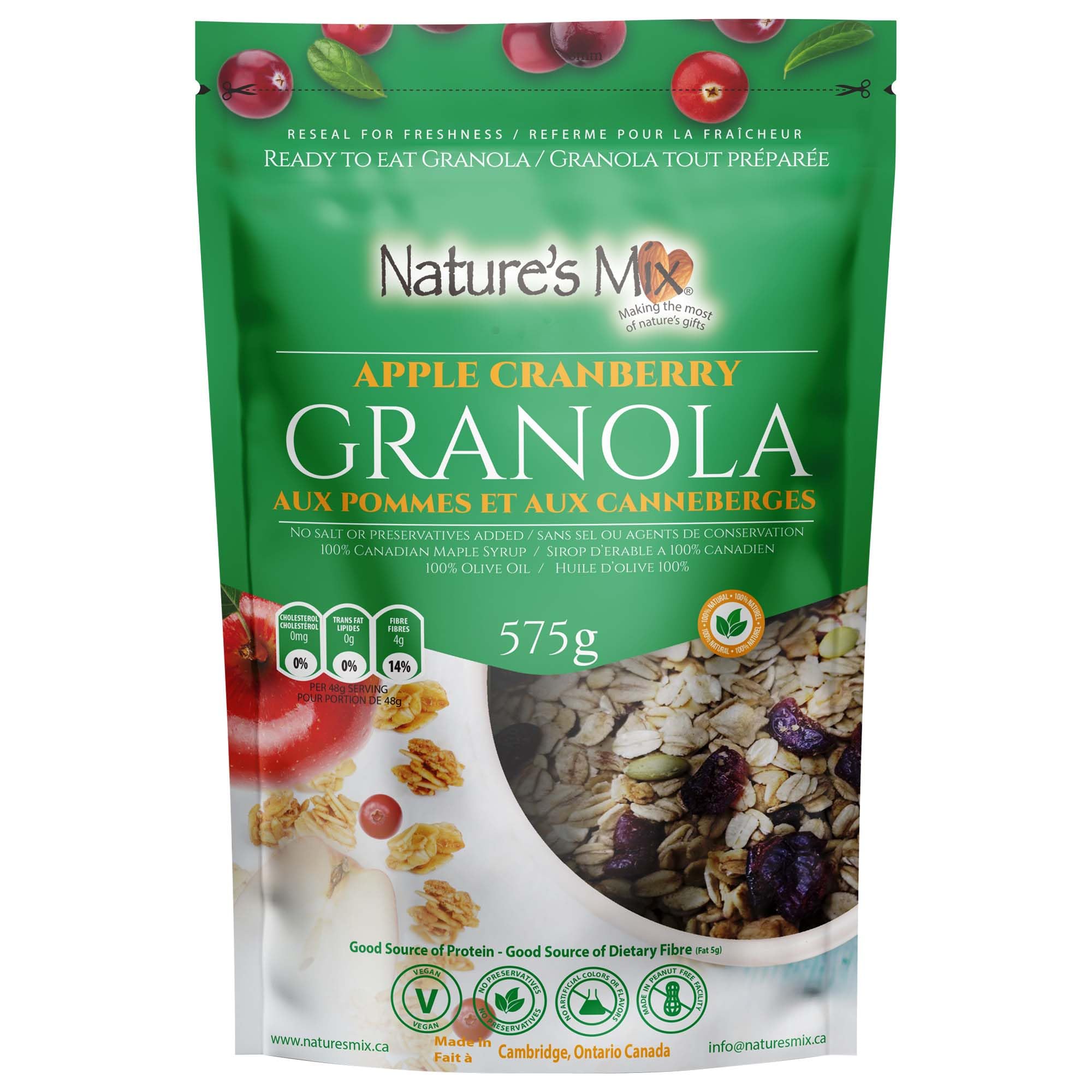 Nature's Mix - Apple Cranberry Granola - Apples, Cranberries and Pumpkin Seeds - No Sugar, Salt, or Preservatives - Kosher, Vegan, Soy-Free - Large