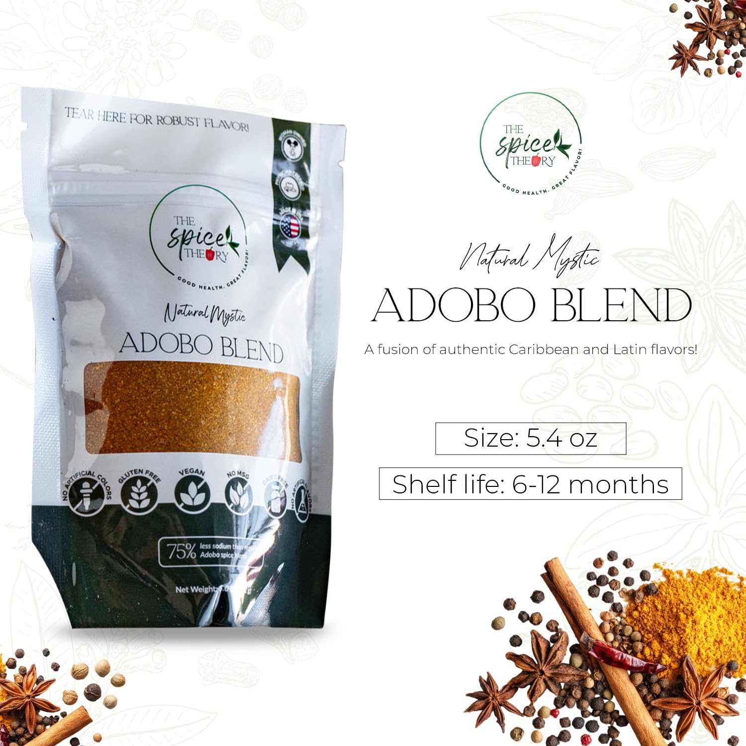 The Spice Theory “Natural Mystic” Adobo Blend, Bold Caribbean Adobo Spice Mix with All Spice and Herbs, Vegan Jamaican All Purpose Seasoning