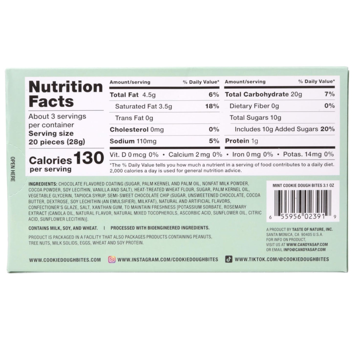 Mint Chocolate Chip Bite Sized Edible Cookie Dough, Creamy Coating, Dessert and Ice Cream Toppers, 3.1 Ounces (Pack of 3)