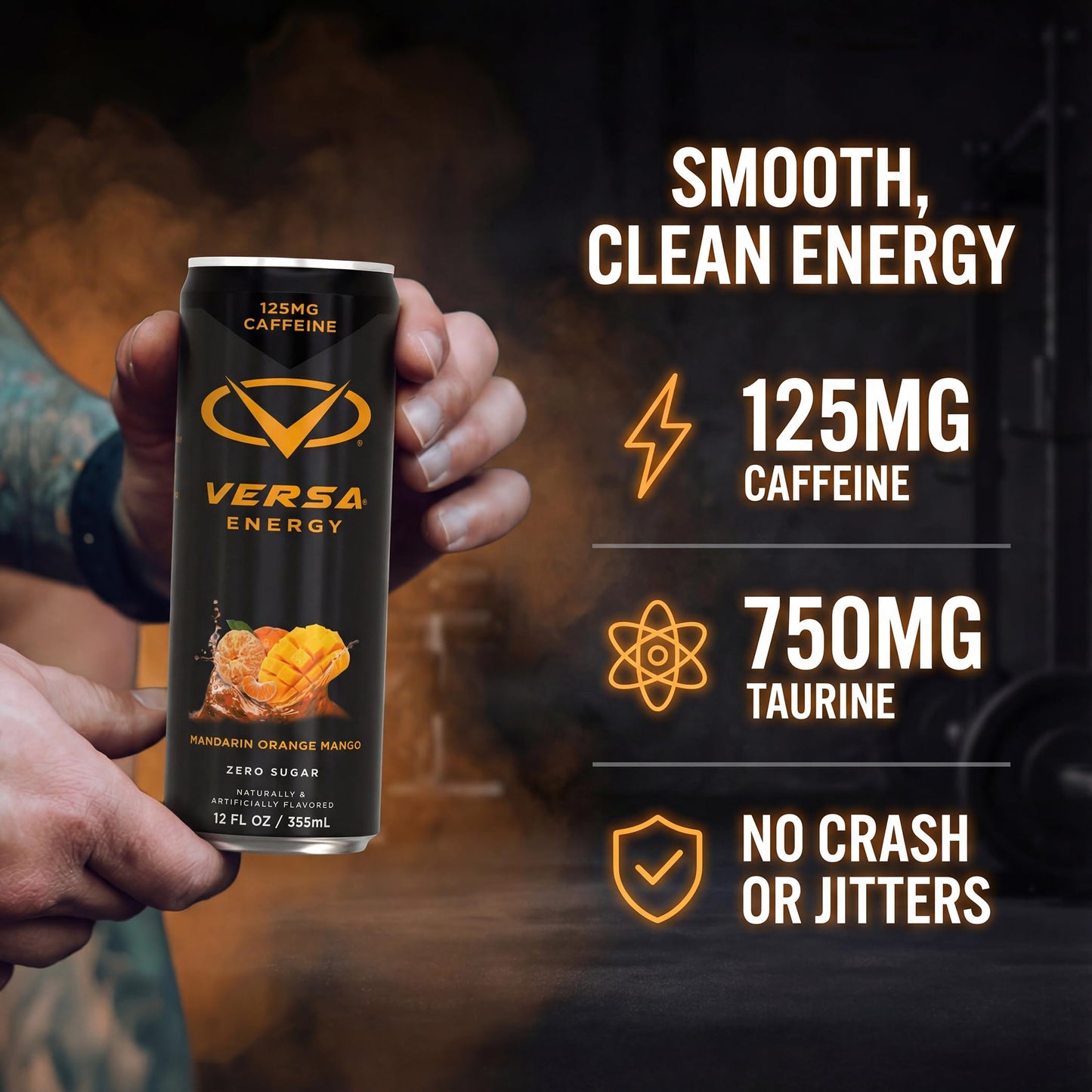 VERSA Energy by PEScience, Sugar Free Energy Drink, 125mg Caffeine, Perfectly Carbonated, Mandarin Orange Mango, Case of 12