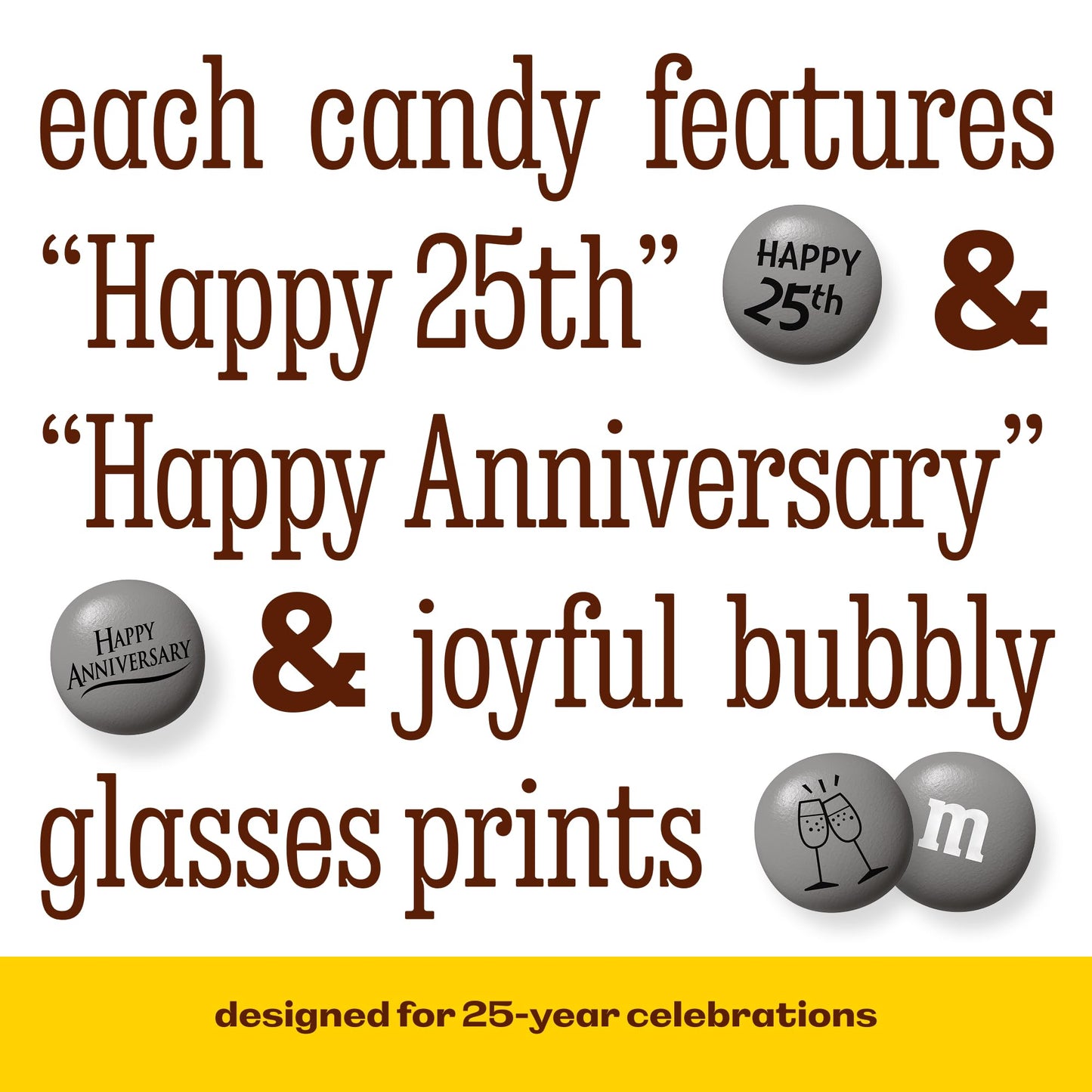 M&M’S WORLD 25th Anniversary Milk Chocolate Candy - 2lbs Anniversary Themed Bulk Candy, Perfect for Silver Anniversary Parties, 25th Anniversary, DIY