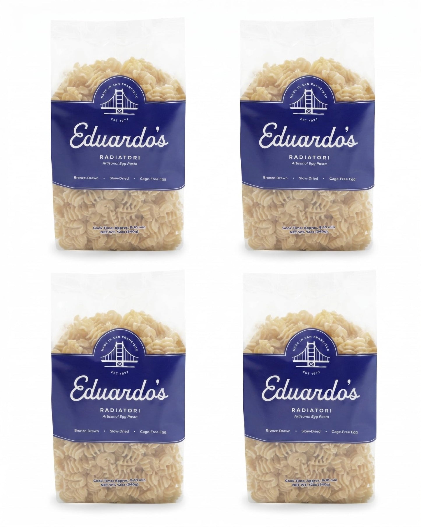 Eduardo's Radiatori Pasta, Bronze-Drawn Egg Pasta, Artisan Radiatore Short Pasta, Ambient Temperature Slow Dried Since 1977, 12oz (4-Pack)