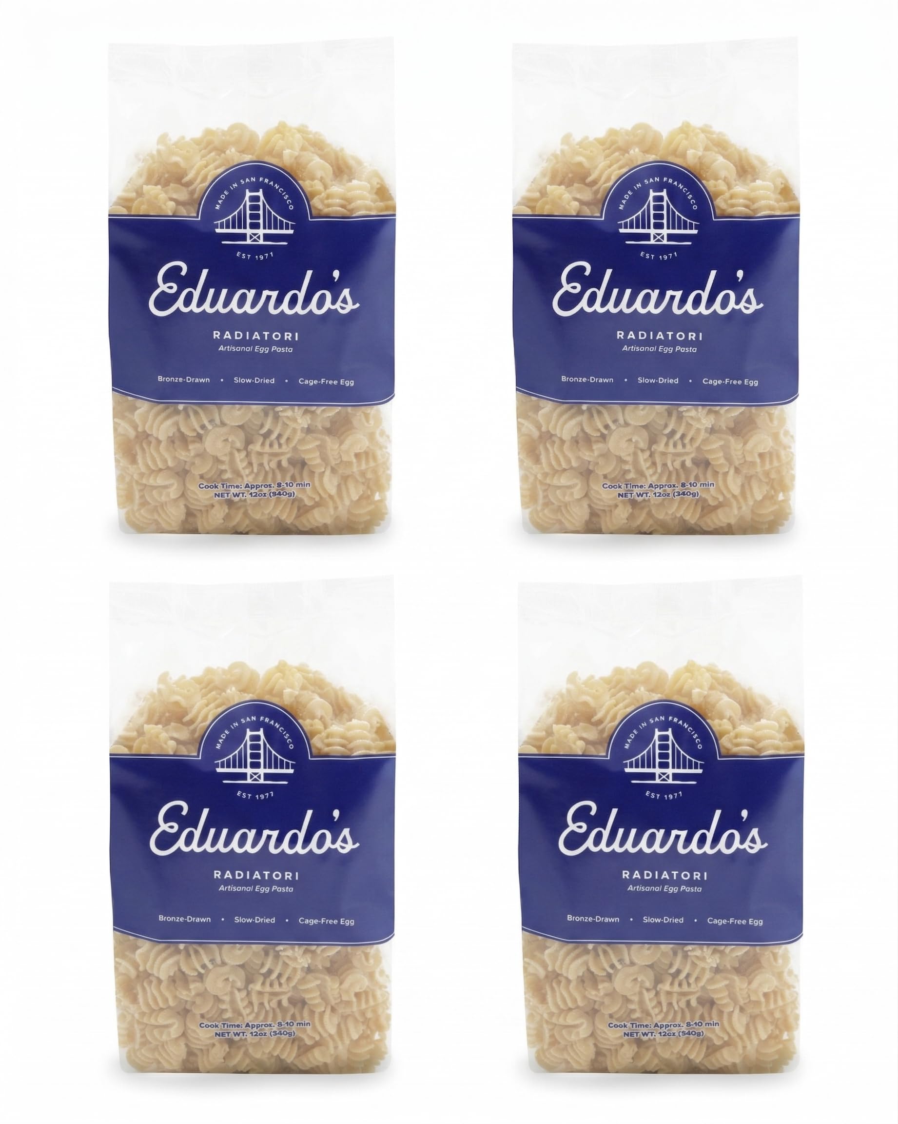 Eduardo's Radiatori Pasta, Bronze-Drawn Egg Pasta, Artisan Radiatore Short Pasta, Ambient Temperature Slow Dried Since 1977, 12oz (4-Pack)