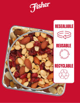 Fisher Snack Hunger Fighter Bulk Trail Mix, 38 oz (Pack of 1), Peanuts, Almonds, Dried Sweetened Cranberries and Soy Nuts, Snacks for Adults and Kids