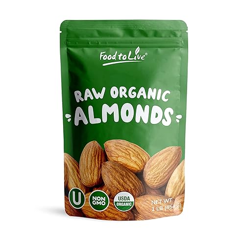 Food to Live - Organic Imported Raw Almonds, 1 Pound Non-GMO, Whole, No Shell, Unpasteurized, Unsalted, Vegan, Kosher, Keto-Friendly.