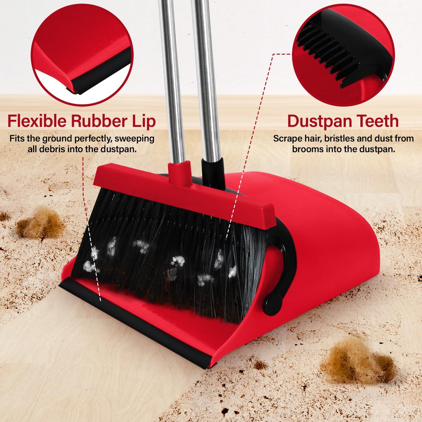 MOPPLEX Broom and Dustpan Set Combo, Kitchen Broom and Dustpan for Easy Sweeping, Premium Broom and Dustpan Set for Home Cleaning, Perfect Dust Pan