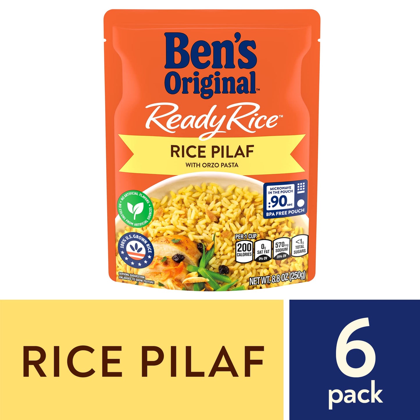 BEN'S ORIGINAL Ready Rice Pouch Rice Pilaf, 8.8 oz. (6 Pack)