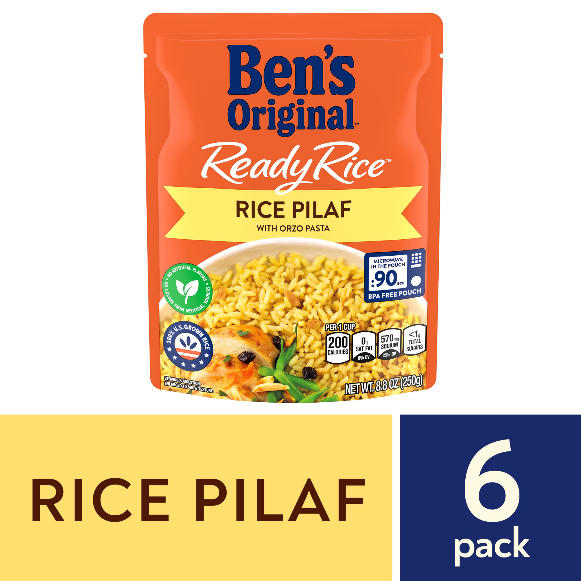 BEN'S ORIGINAL Ready Rice Pouch Rice Pilaf, 8.8 oz. (6 Pack)