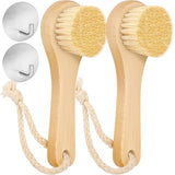 Dfacio 2Pack Laundry Stain Brush with 2Pack Metal Hook, Natural Soft Boar Bristle Scrubber, No Damage for Cleaning Tough Stains on Delicate Fabrics