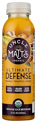 Uncle Matt's Organic Juice Juice Beverage Plastic Bottle, Orange Defense Tumeric & Probiotics, 12 Fl Oz
